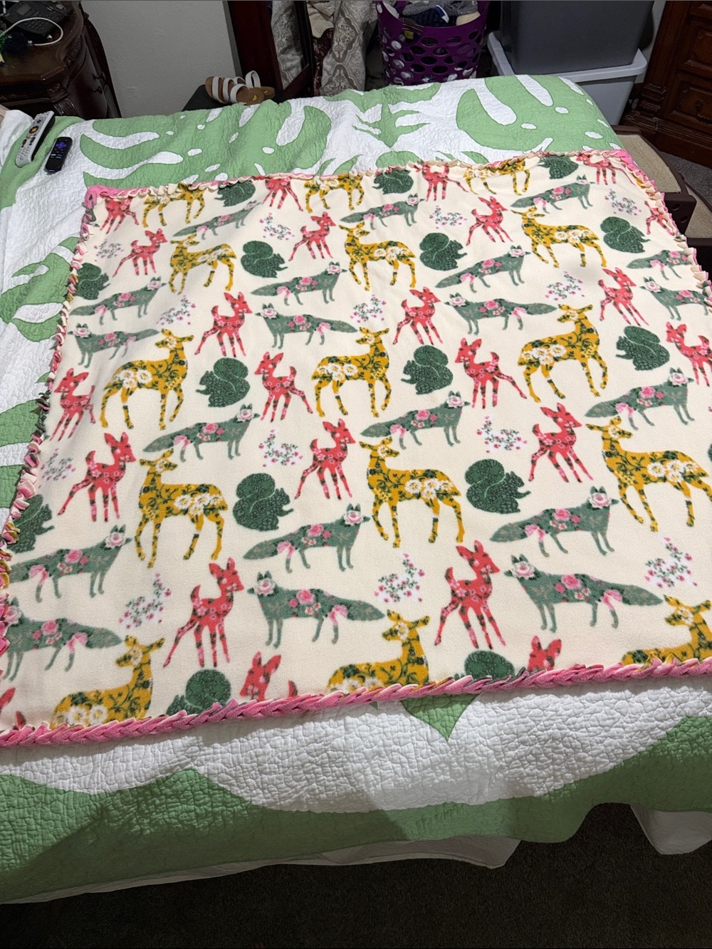 “Little Deer” Tourmaline infused Blanket Deer,fox & Floral patterns Fleece 53x53